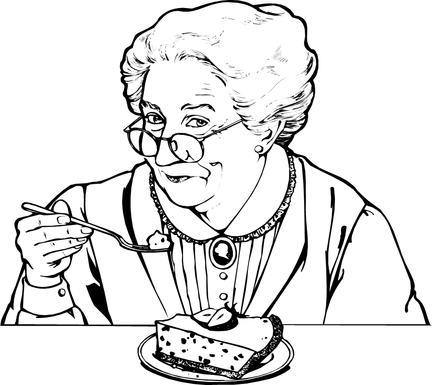 Lovely old woman eating cake